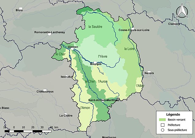 Les principaux bassins versants du Cher.