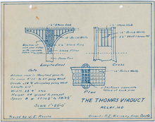 Engineering drawing of the Arches at Thomas Viaduct in Relay, Maryland 1925 BnO RR Thomas Viaduct RevelleJE-B&O Drawing of arch.png