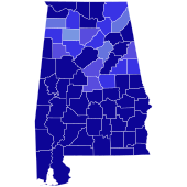 Tahun 1946 Alabama gubernur hasil pemilihan peta oleh county.svg