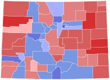 County results of the 2010 race 2010 United States Senate election in Colorado results map by county.svg