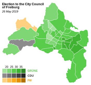 Results of the 2019 city council election. 2019 Freiburg im Breisgau City Council election.svg