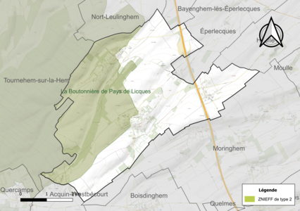 Carte de la ZNIEFF de type 2 sur la commune.