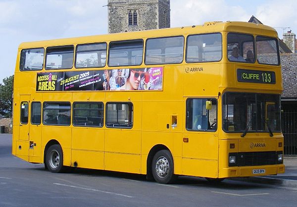 Arriva Medway Towns Northern Counties Palatine bodied Volvo Citybus in schoolbus livery in Cliffe in August 2009