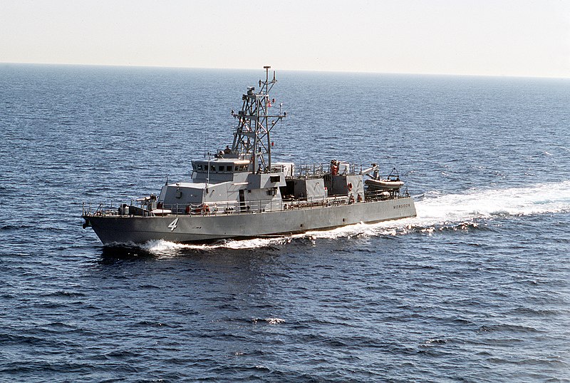 File:Aerial port bow on view of the patrol craft USS MONSOON (PC-4) underway off the coast of San Clemente Island - DPLA - de666fc56f4362f5337ff99dfbe7047c.jpeg