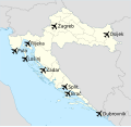 Mapa que muestra la ubicación de los Aeropuertos de Croacia.