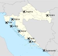 Mapa que muestra la ubicación de los Aeropuertos de Croacia.