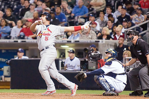 St. Louis Cardinals' Albert Pujols, shown here in 2008, passed Babe Ruth's 2,214 official RBI in October 2022. Pujols finished his Major League Baseba