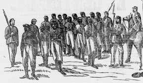 Xenophobia was a cause of the war. Brazilian prisoners caricatured as hideous Afro-Americans in a Paraguayan government propaganda cartoon (El Centinela, 1867). Allied prisoners.png