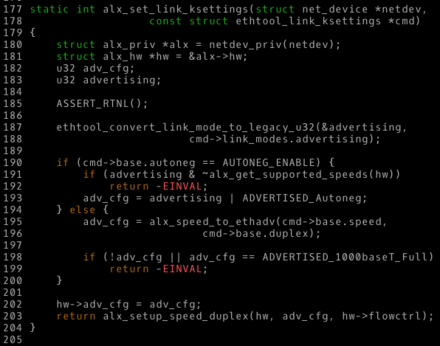 Piece of code from a module of the Linux kernel, which uses snake case for identifiers Alx source snippet.png