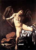 Amor vincit omnia (Liefde overwint alles), 1602-1603 doek, 156x113 cm; Gemäldegalerie, Berlijn