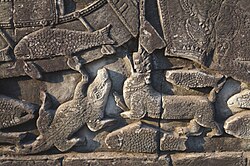 Bas-relief "Battle of Devas and Asuras" Temple d' Angkor Wat dans la province de Siem_Reap,-Cambodge