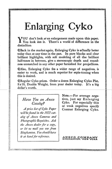 Advertisement for Ansco Cyko photographic paper, 1922. AnscoCyko.png