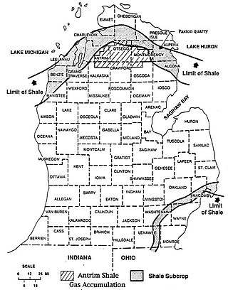 <span class="mw-page-title-main">Antrim Shale</span> Geological formation in Midwestern United States