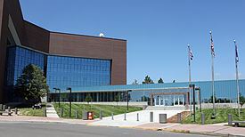 The contemporary Arapahoe County Courthouse is in Dove Valley.