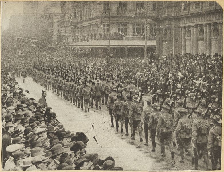 File:Australian Imperial Force's 2nd Infantry Brigade marching through Bourke Street, Melbourne, Friday, 25th September 1914. (8676958388).jpg