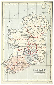 Map of Ireland c. 1570. The Desmonds ruled the southwest corner of the island. BAGWELL(1885) p 2.168 Ireland about 1570.jpg