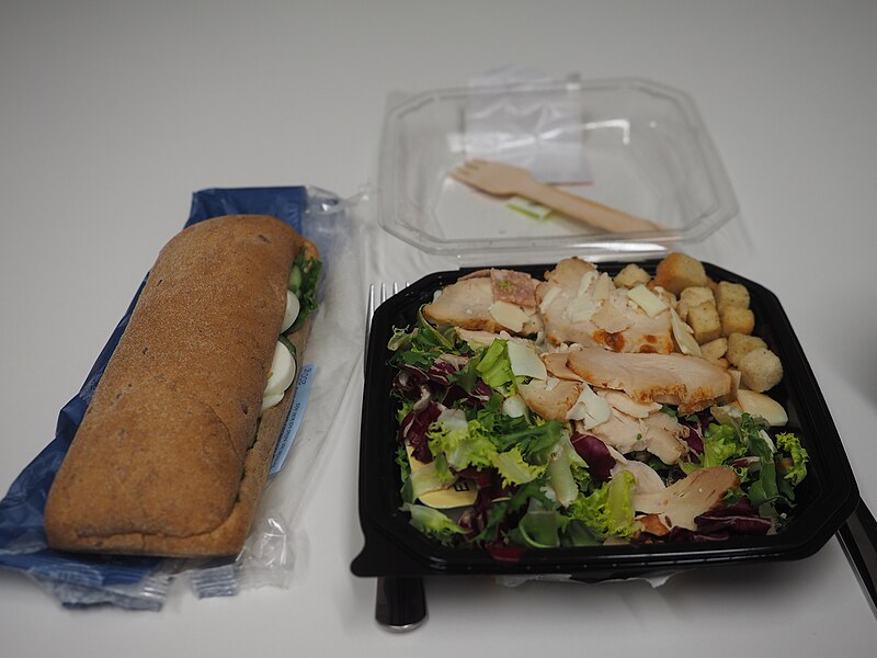 File:Baguette and Caesar salad for lunch at the office.jpg
