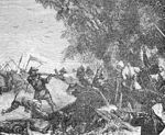 French troops capture a Chinese fort at the Battle of Nui Bop during the Sino-French War, 1885