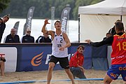 Deutsch: Beachhandball Europameisterschaften 2019 (Beach handball Euro); Tag 3: 4. Juli 2019 – Männer, Hauptrunde Gruppe I, Dänemark-Spanien 2:0 (23:20, 29:22) English: Beach handball Euro; Day 3: 4 July 2019 – Men Main Round Group I – Denmark-Spain 2:0 (23:20, 29:22)
