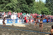 Deutsch: Beachhandball Europameisterschaften 2019 (Beach handball Euro); Tag 4: 5. Juli 2019 – Frauen, Viertelfinale, Spanien-Ungarn 1:2 (14:16, 26:16, 2:5) English: Beach handball Euro; Day 4: 5 July 2019 – Quarter Final Women – Spain-Hungary 1:2 (14:16, 26:16, 2:5)