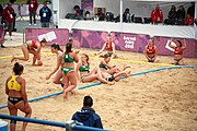 Deutsch: Beachhandball bei den Olympischen Jugendspielen 2018; Tag 5, 10. November 2018; Mädchen, Hauptrunde - Ungarn-Argentinien 1:2 English: Beach handball at the 2018 Summer Youth Olympics at 11 October 2018 – Girls Main Round – Hungary-Argentina 1:2