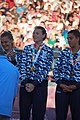 Deutsch: Beachhandball bei den Olympischen Jugendspielen 2018 in Buenos Aires; Tag 7, 13. Oktober 2018; Medaillenzeremonie Mädchen - Gold: Argentinien, Silber: Kroatien, Bronze: Ungarn English: Beach handball at the 2018 Summer Youth Olympics in Buenos Aires at 13 October 2018 – Medal Ceremony Girls - Gold: Argentina, Silver: Croatia, Bronze: Hungary Español: Handball de playa en los Juegos Olimpicos de la Juventud Buenos Aires 2018 en 13 de octubre de 2018 – Medalla Ceremonia para niñas - Oro: Argentina, Plata: Croacia, Bronce: Hungría