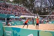 Deutsch: Beachvolleyball bei den Olympischen Jugendspielen 2018; Tag 11, 17. Oktober 2018; Jungen,Finale – Niederlande (Matthew Immers/Yorick de Groot)-Schweden (David Åhman/Jonatan Hellvig) 0:2 (20–22/15–21) English: Beach volleyball at the 2018 Summer Youth Olympics at 17 October 2018 – Final – Netherlands (Matthew Immers/Yorick de Groot)-Sweden (David Åhman/Jonatan Hellvig) 0:2 (20–22/15–21)