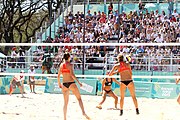 Deutsch: Beachvolleyball bei den Olympischen Jugendspielen 2018; Tag 9, 15. Oktober 2018; Mädchen, Viertelfinale: USA-Spanien 2–1 (21–19/17–21/15–9) English: Beach volleyball at the 2018 Summer Youth Olympics at 15 October 2018 – Girls Quarterfinals: USA-Spain 2–1 (21–19/17–21/15–9)