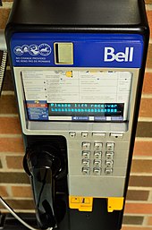 A Bell Nortel Millennium payphone, introduced in the 1990s. Nortel was a BCE subsidiary from 1983 to 2000. BellPayPhone3.jpg