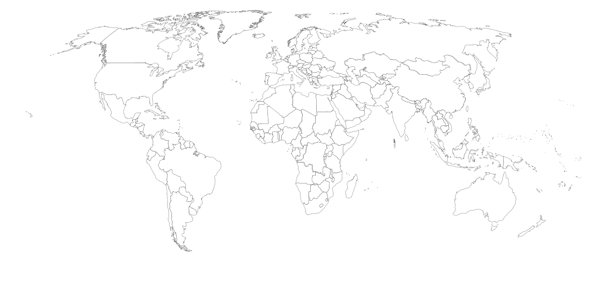 World Map with Countries - Black and White