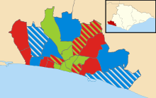 Results map of the 2019 election Brighton and Hove City Council election 2019 map.svg