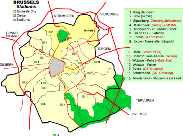 Localisation des stades bruxellois