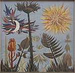 Mosaik Pflanzen und Gestirne von Wolfgang Hutter an der Wohnhausanlage Rotenhofgasse 80–84 in Wien