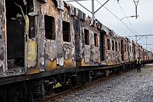 Burnt out Metrorail carriages in Cape Town in 2018 Burnt Metrorail train.jpg