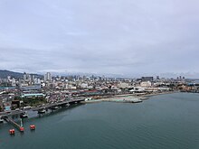 Aerial view of Cebu City in 2024. Cebu City skyline Cebu Strait (Cebu City; 01-13-2024).jpg