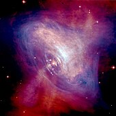 The Crab Nebula is a supernova remnant containing the Crab Pulsar, a neutron star. Chandra-crab.jpg