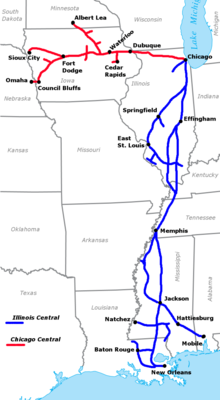 Illinois Central ve Chicago Central demiryollarının birleşik rota düzeni (1996)