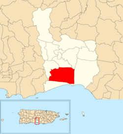 Расположение o f Цинтрона в муниципалитете Хуана Диас показано красным 