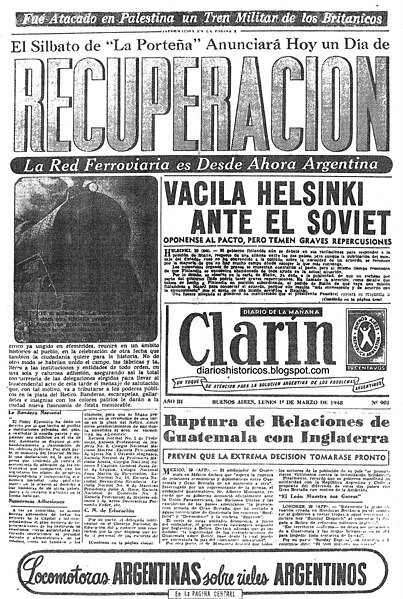 Image: Clarin recuperacion ffcc portada 1948
