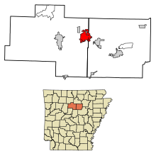 Cleburne County en Van Buren County Arkansas Incorporated en Unincorporated gebieden Fairfield Bay gemarkeerd 0522660.svg