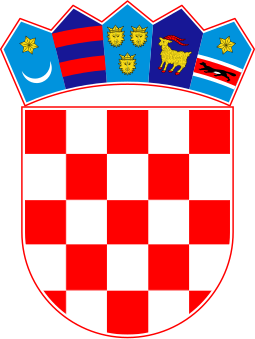 The current coat of arms shows, in order, the symbols of Zagreb, Dubrovnik, Dalmatia, Istria, and Slavonia. Coat of arms of Croatia.svg