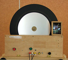 A color televisor. A test card (the famous test card F) can just be seen through the lens on the right. Colour Televisor.JPG