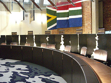 Nguni Cowhide, The judges' table in a courtroom of the Constitutional Court of South Africa ConstitutionalCourtofSouthAfrica-table-20070412.jpg