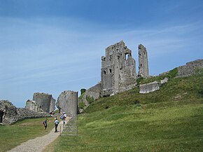 Ruins of Corfe Castle, "slighted" (dismantled) as in the story. Corfe castle5.jpg