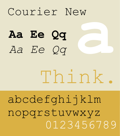 A sample of the typeface Courier, a slab serif face based on strike-on typewriting faces.