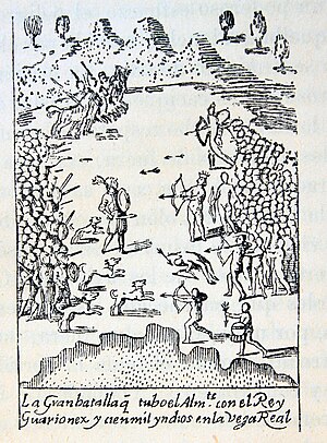 Cristobal Colón, 1493 "La gran batalla que tuvo el almirante con el Rey Guarionex y cien mil indios en la Vega Real". (4383849255).jpg