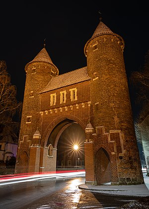 Lüdinghausen gate at night, Dülmen, North Rhine-Westphalia, Germany