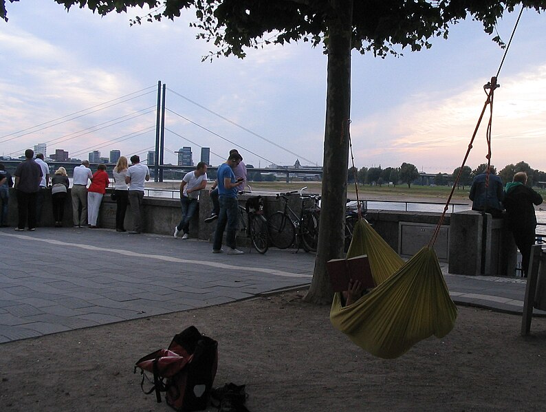 File:Düsseldorf, Hängematte auf der Rheinuferstraße 2012 (01).jpg