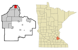 西聖保羅在達科他縣及明尼蘇達州的位置（以紅色標示）