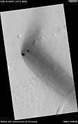 HiRISE image of dark rimless pits northwest of Ascraeus Mons.